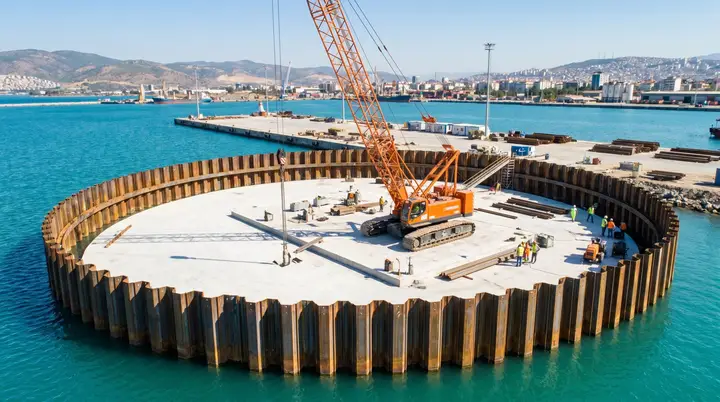 Konya Palplanş: deniz içinde dairesel palplanş batardo